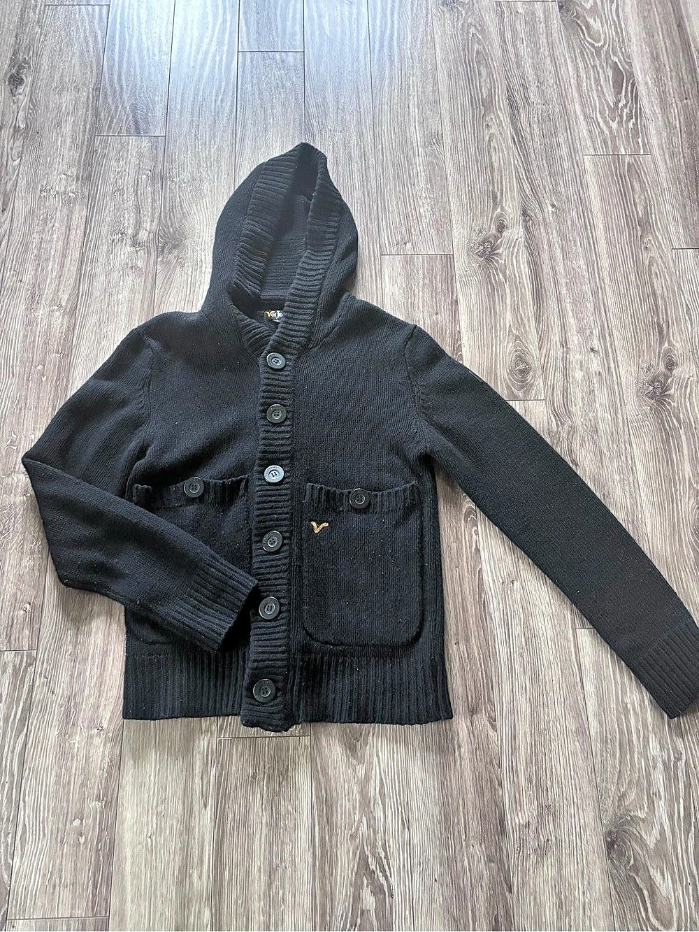VOI Jeans Black Hooded Cardigan Size Large